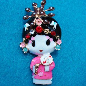 Brilliant GEISHA Girl Asian DOLL Rhinestone Brooch